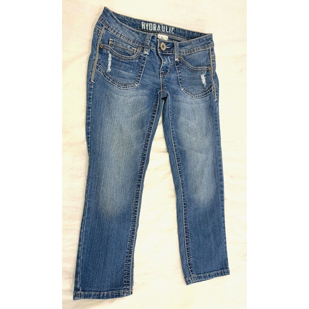 HYDRAULIC WOMENS JEANS DISTRESSED CAPRIS PANTS SIZE 3/4